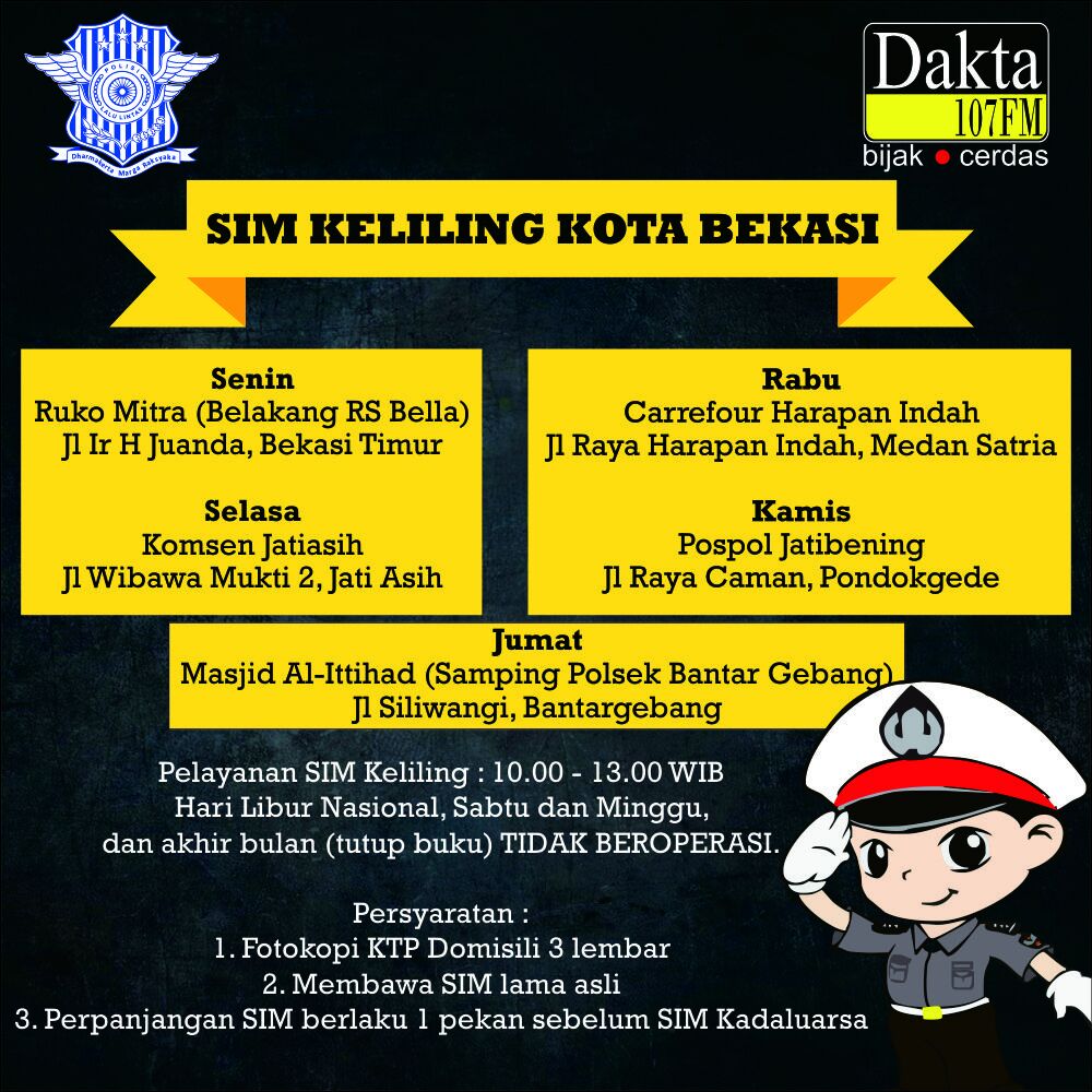 Jadwal dan Lokasi SIM Keliling Kota Bekasi